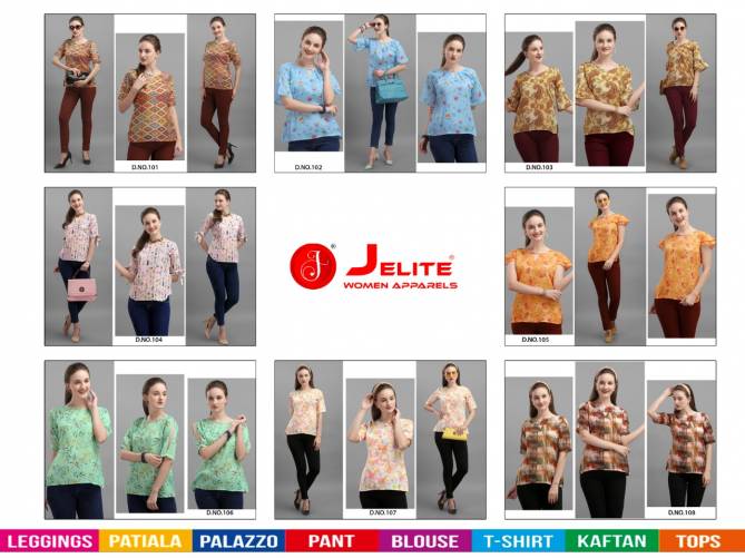Jelite Marigold Latest Fancy Designer Casual Wear Western Cotton Digital Ladies Top Collection

